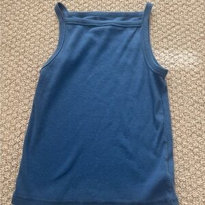 Blue Sleeveless Ribbed straight neck Tank Top